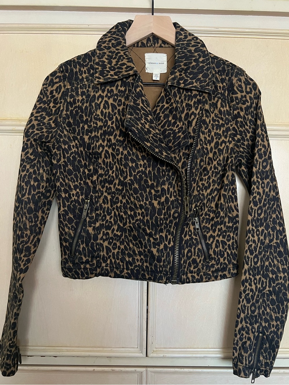 silence + noise Leopard Print Moto Jacket in Brown and Black